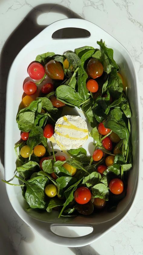 Baked Boursin Pasta is a spin on the viral Baked Feta Pasta. This delicious dish combines baked Boursin cheese, spinach, cherry tomatoes, garlic, fresh herbs, and Parmesan cheese. A simple meal prep dinner or weeknight meal for the whole family. Boursin Spinach, Baked Boursin Cheese, Baked Boursin Pasta, Boursin Pasta Recipe, Baked Boursin, Boursin Pasta, Boursin Cheese Recipes, Boursin Recipes, Meal Prep Dinner