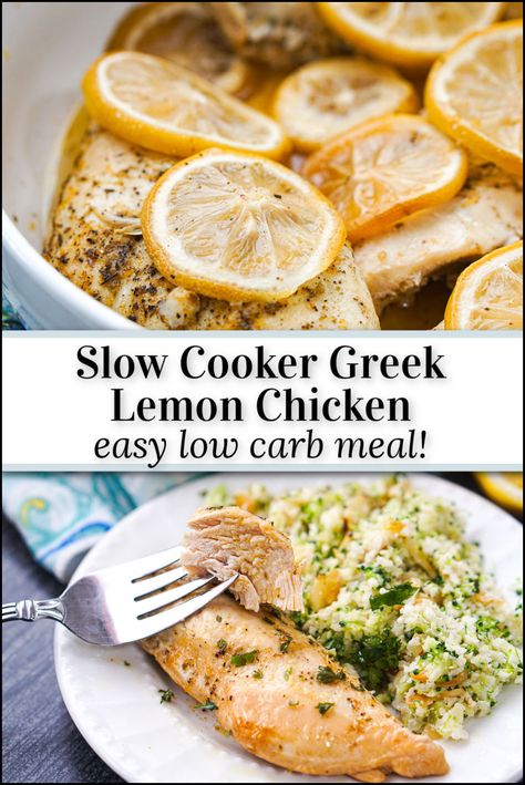 This low carb slow cooker Greek chicken makes for an easy and tasty dinner for busy weeknights. Full of lemon, spices and garlic to create tender and juicy chicken you can eat this over cauliflower rice for tasty keto dinner. One serving has 1.2 grams net carbs and 39.7 grams protein! Slow Cooker Recipes Protein, Keto Chicken Crockpot Recipes, Slow Cooker Keto Chicken, Keto Crockpot Chicken, Domestic Skills, Slow Cooker Greek Chicken, Low Carb Crock Pot Recipes, Great Chicken Recipes, Greek Chicken Recipes