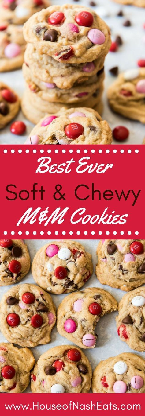 The best Soft & Chewy M&M Cookies are always homemade and loaded with plenty of milk chocolate chips and candy-coated M&M's!  Perfect for Valentine's Day, Halloween, Christmas, and any holiday or occasion in between!  #cookies #M&M #soft #chewy #holiday #valentine Cookies Chewy, Super Cookies, Stuffed Cookies, Cookies Soft, M M Cookies, Pink Cookies, Chewy Cookies, Cookies Chocolate, Chewy Chocolate Chip Cookies