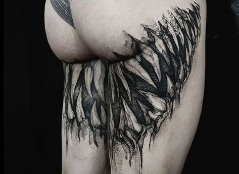 #CoolTattoos #TattooArt #InkMaster #TattooDesigns #InkedUp #TattooLovers #InkInspiration #TattooIdeas #CreativeInk #TattooStyle Small Banger Tattoos, Dark Goth Tattoos, Gothic Hip Tattoo, Japanese Cherry Blossom Tattoos, Goth Back Tattoo, Scary Tattoos Dark Art, Edm Tattoo, Cherry Blossom Tattoos, Grunge Tattoo