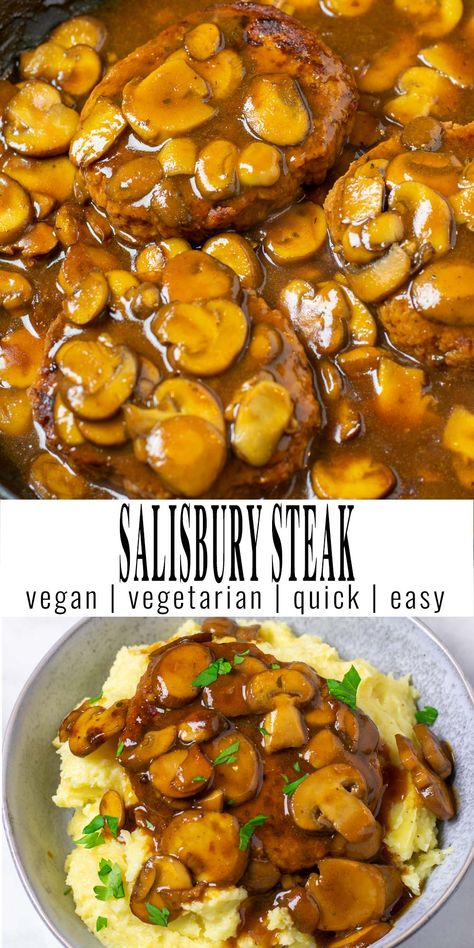 Salisbury Steak Breakfast For Vegans, Vegetarian Salisbury Steak, Healthy Tv Dinners, Meaty Vegetarian Recipes, Vegan Salsberry Steak Recipe, Vegan Recipes For Meat Eaters, Gluten Steaks Vegetarian, Steak Alternatives, Vegan Salisbury Steak