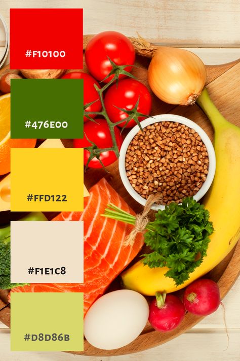 #colorpalette #palette #color #colorscheme #colorswatch #colourpalette #colorinspiration #inspiration #graphicdesign #branding #design #hexcode Healthy Color Palette Inspiration, Grocery Color Palette, Appetizing Color Palette, Nutrition Color Palette, Food Colour Palette, Healthy Color Palette, Food Color Palette, Food Colors Palette, Santa Chiara