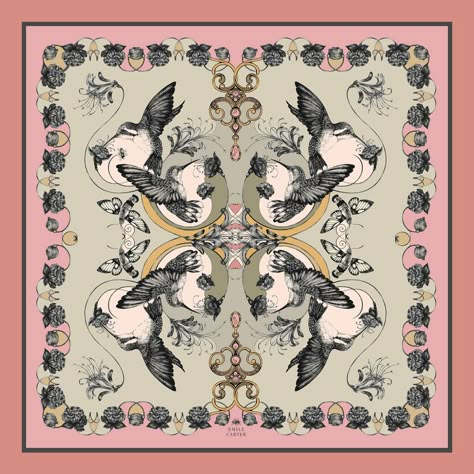 The Hummingbird And Honeysuckle Scarf Scarves Design, Design Hijab, Print Scarf Design, Silk Scarf Design, Slavic Folklore, Luxury Silk Scarves, Summer Shawl, Digital Imaging, Silk Accessories