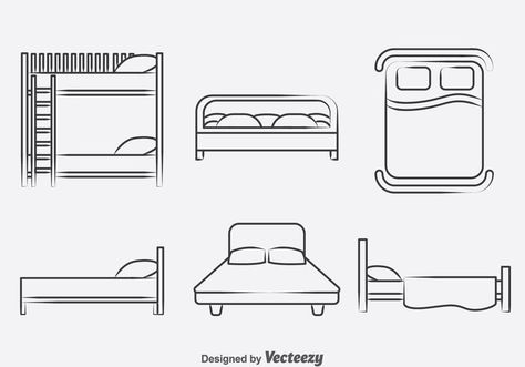 Bed Collection Icons Vector Cute Bed Drawings, Bed Vector Illustration, Simple Bed Drawing, Bed Drawing Side View, Bed Logo Design Ideas, Bed Design Drawing, Bed Art Drawing, Bed Drawing Sketches, How To Draw A Bed