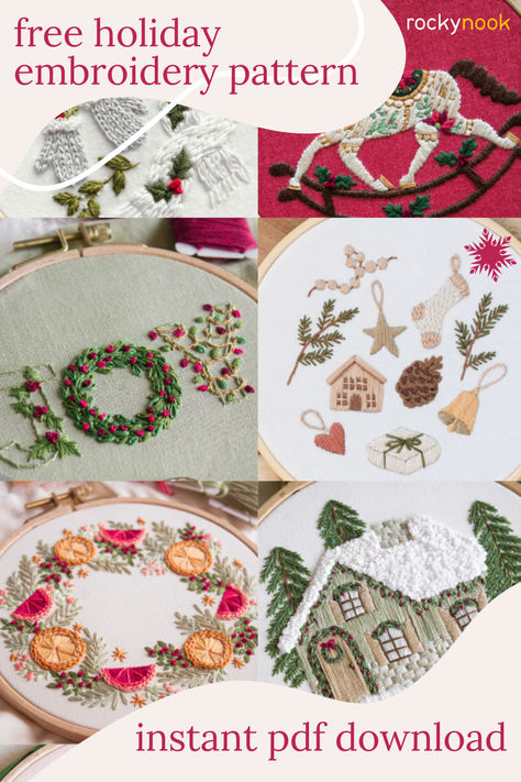 From Handmade Holiday, this free PDF download of the "Bells & Beads" pattern is inspired by the soft neutral colors and traditional elements of a Scandinvian Christmas mixed with a cozy cottagecore aesthetic. For fun, festive holiday décor and homemade gifts, look no further than Handmade Holiday: Festive Embroidery Patterns and Techniques for Christmas Crafting! Free Winter Embroidery Patterns, Embroidery Patterns Free Printables Christmas Ornament, Ornament Embroidery Pattern, Vintage Christmas Embroidery Patterns Free Printable, Winter Embroidery Patterns Free, French Embroidery Patterns Vintage, Free Embroidery Patterns Printables, Winter Embroidery Patterns, Christmas Embroidery Patterns Free