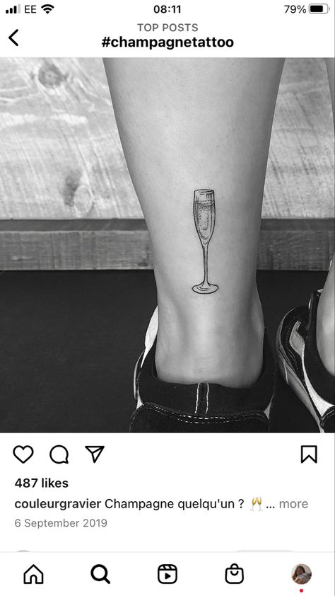 Mini Wine Glass Tattoo, Prosecco Glass Tattoo, Prosecco Tattoo, Champagne Glass Tattoo, Champagne Tattoo, Wine Glass Tattoo, Glass Tattoo, Travel Tattoos, Feminine Tattoos