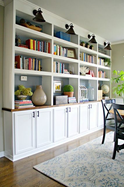 built-ins Dining Room Built Ins, Thrifty Decor Chick, Built In Bookcase, Built In Shelves, Home Library, Front Room, Home Office Design, Home Fashion, Built Ins