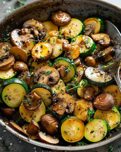 Skillet Zucchini and Mushrooms Zucchini And Mushroom Recipes, Skillet Zucchini, Mushroom Zucchini Recipe, Crab Bisque Recipe, Zucchini And Mushrooms, James Martin Recipes, Mushroom Casserole, Chicken Florentine, Bisque Recipe