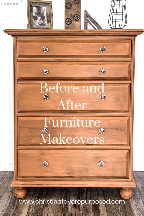 Oak Chest Of Drawers Makeover, Painted Oak Bedroom Furniture Before And After, Painted And Stained Furniture Ideas, Queen Anne Bedroom Furniture Makeover, Diy Dresser Color Ideas, Oak Furniture Bedroom Ideas Paint Colors, Before And After Chalk Paint Furniture, Chalk Paint Chest Of Drawers Ideas, Painted Bedroom Sets