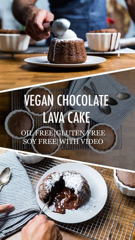 Vegan Chocolate Lava Cakes Vegan Cake Recipes Vanilla, Vegan Cake Recipes Birthdays, Vegan Cake Frosting, Vegan Cake Pops, Dairy Free Cake Recipe, Chocolate Lava Cakes, Easy Vanilla Cake Recipe, Lava Cake Recipes, Cake Calories