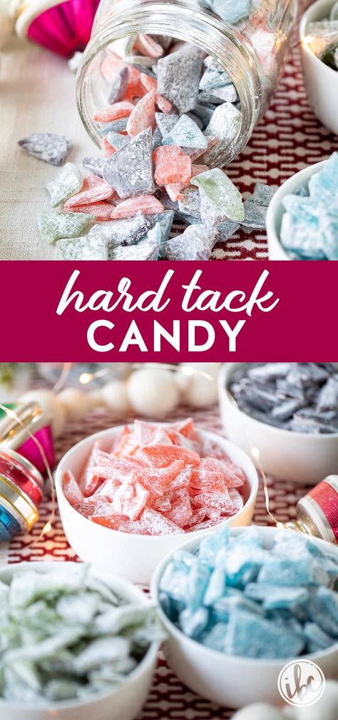 small white bowls filled with hard tack candy. Hard Tack Candy Recipe, Hard Christmas Candy, Christmas Rock Candy, Hard Tack Candy, Rock Candy Recipe, Hard Tack, Hard Candy Recipes, Easy Candy Recipes, Best Christmas Desserts