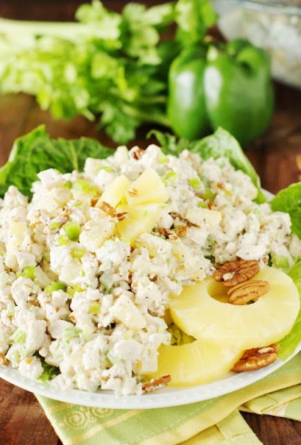 Pineapple-Pecan Chicken Salad ~ This refreshingly tasty chicken salad may just be the perfect chicken salad for summer.  Or any time!   www.thekitchenismyplayground.com Chicken Salad With Pineapple, Tarragon Chicken Salad, Greek Yogurt Chicken Salad, Yogurt Chicken Salad, Tarragon Chicken, Greek Yogurt Chicken, Pecan Chicken Salads, Chicken Salad With Apples, Yogurt Chicken