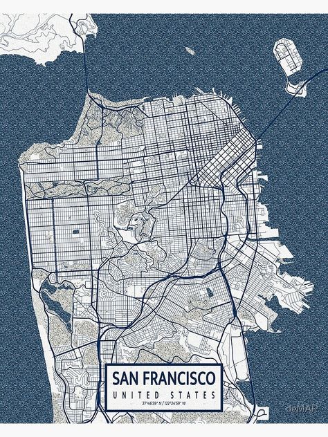 "San Francisco City Map of the USA - Coastal" Poster by deMAP | Redbubble Map Of The Usa, San Francisco Map, Urban Street Art, San Francisco City, Coastal Cities, Usa Map, Modern Fantasy, City Maps, City Skyline