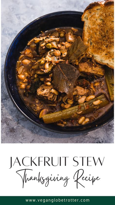 This vegan jackfruit stew is a great vegan-friendly option for Thanksgiving dinner. It can be served as a main dish or side, and is sure to please vegans and non-vegans alike! Jackfruit has a meaty texture that closely resembles pulled pork or beef when cooked, making it the perfect vegan alternative. Head to my blog to get the recipe. Jackfruit Stew, Thanksgiving Crockpot, Thanksgiving Vegan, Vegan Jackfruit, Canned Jackfruit, Jack Fruit, Jackfruit Recipes, Thanksgiving Recipe, Meat Alternatives