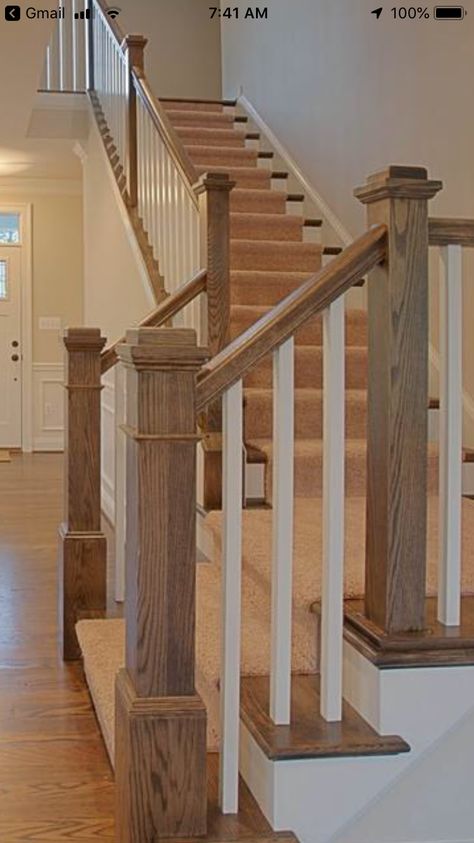 Stairway Newel Posts, Stair Posts Banisters, Wood Newel Posts, Square Newel Posts For Stairs, Stair Spindle Ideas Wood, Craftsman Banisters And Railings, Stair Banister Ideas Wood, Turned Newel Post, Stair Newel Post Ideas