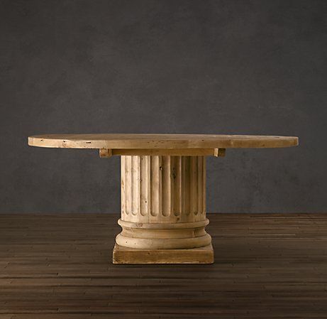 Roman Column dining room table. Oval Tables, Architectural Columns, Round Wood Dining Table, Willow Wood, Oval Table, Salvaged Wood, Wood Rounds, Villa Design, Restoration Hardware