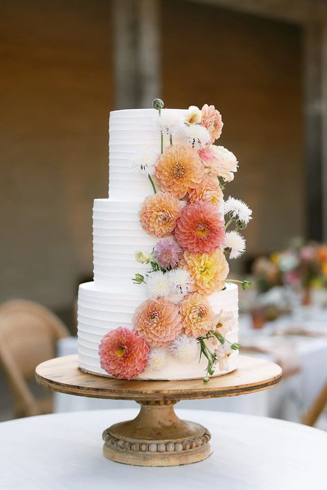 Sunset Colors and Boho Details For This Effortlessly Elegant Santa Barbara Wedding Bright Summer Wedding, Rose Gold Bridesmaid Dress, Boho Wedding Cake, Rose Gold Bridesmaid, Floral Wedding Cake, Historical Museum, Santa Barbara Wedding, White Wedding Cake, Wedding Cakes With Flowers