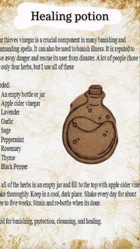 Healing Potion Recipe Witchcraft, Harry Potter Potions Recipes Spell Books, Potion Recipes Witchcraft, Healing Potion Recipe, Witch Spells And Potions, Potions Recipes Witchcraft, Witch Potion Recipe, Wiccan Potions, Witchcraft Potions