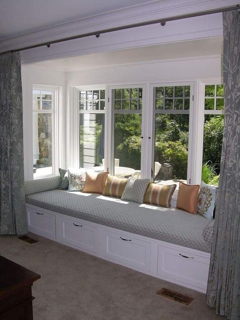 Window Seats In Bedroom, Window Sitting Ideas Master Bedrooms, Window Seats Living Room, Window Seats Bedroom, Window Bench Seat Bedroom, Window Seat Design Living Rooms, Window Seating In Bedroom, Window Seat Design Bedrooms, Window Sitting Ideas