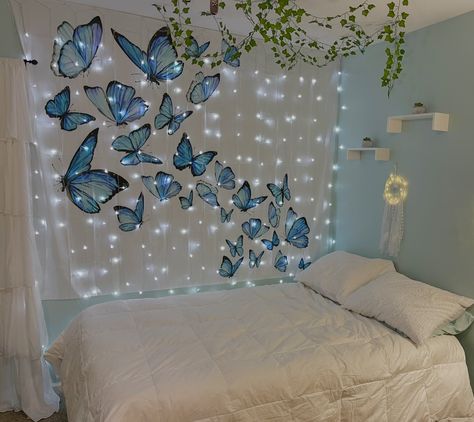 Room Ideas With Butterflies, Room Decor Ideas Butterfly, Bedroom Ideas Butterflies, Bedroom Butterfly Decor, Bedroom Decor Butterflies, Butterfly Room Ideas, Butterfly Bedroom Ideas, Bedroom Asethic Ideas, Butterfly Themed Room