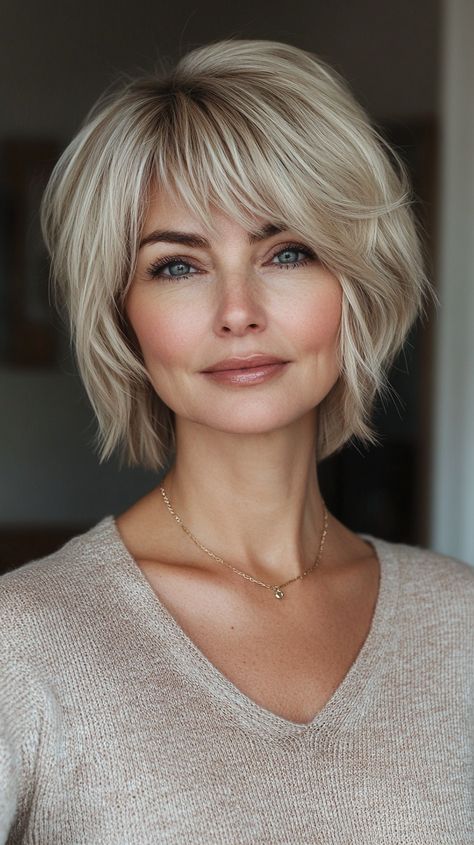 Stylish Short Hairstyles for Women Over 50 Hair French Style, Textured Short Hair, Short Hair French, Short Textured Hair, Hair French, Essential Hair Products, Hair Maintenance Tips, Layered Bobs, Light Blonde Hair