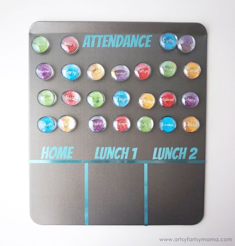 DIY Magnetic Classroom Attendance & Lunch Count Board | artsy-fartsy mama Classroom Attendance Chart, Attendance Board Ideas, Attendance Board, Lunch Count, Diy Magnet Board, Classroom Attendance, Teacher Lunches, Attendance Chart, Classroom Expectations