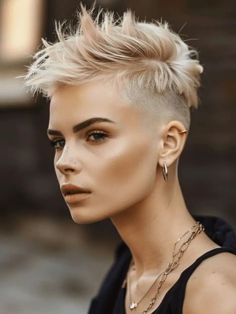 Short Edgy Pixie Cuts Shaved Sides, Edgy Pixie Haircuts Undercut, Womens Short Hairstyles, Edgy Pixie Cut, Funky Pixie Cut, Pixie Cut Shaved Sides, Spike Hair, Shaved Pixie Cut, Shaved Pixie