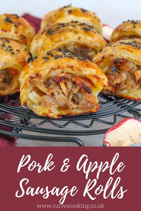 A twist on a delicious classic, these Pork & Apple Sausage Rolls may very well become your new favourite. The sweetness of the apple works perfectly with the pork to create an incredibly delicious puff pastry snack. Pumpkin Sausage Rolls, Pork Sausage Rolls Puff Pastries, Pork Apple Sausage Recipes, Pork And Apple Sausage Rolls, Sausage Breakfast Rolls, Apple Dinner Ideas, Easy Chicken Leg Recipes, Air Fryer Chicken Meatballs, Pork Sausage Rolls