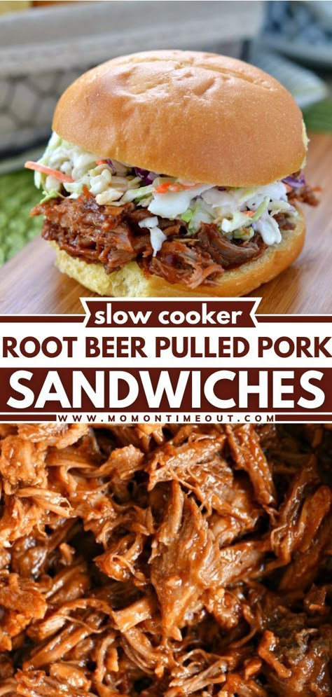 Root Beer Pulled Pork, Pulled Pork Crock, Rootbeer Pulled Pork, Beer Pulled Pork, Tartiflette Recipe, Crock Pot Pulled Pork Recipe, Pork Crockpot Recipes, Pulled Pork Sandwiches, Mom On Timeout