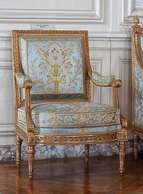 Jean-Baptiste-Claude SÉNÉ ~ Pair of bergères (armchairs) ~1789, Paris | These two bergères belonged originally to a set designed to furnish the 'salon de compagnie' (reception room) of Madame Elisabeth (1764-1794), the sister of Louis XVI, at the Château de Montreuil (Versailles). This furniture set was one of the last to be delivered to the Royal Furniture Repository before the French Revolution. Now in the Grand Cabinet du Dauphin | Versailles Louis Style Chair, Royal Furniture, Furniture Design Chair, French Chairs, Beautiful Sofas, Antique Chairs, Beautiful Chair, French Furniture, French Decor