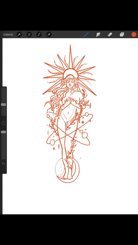 Dancing Goddess Tattoo, Virgo Forearm Tattoo, Colorful Spiritual Tattoos, Spiritual Forearm Tattoo, Spiritual Spine Tattoos, Aphrodite Tattoo Symbol, Afrodita Tattoo, Aphrodite Tattoo Design, Aphrodite Drawing