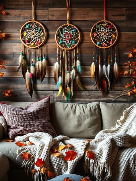 10 Upcycled Boho Fall Decor Ideas to Try - Dreamcatcher Diaries Vintage Ladder Decor, Nature Inspired Centerpieces, Boho Fall Decor, Fall Color Schemes, Vintage Ladder, Boho Dreamcatcher, Diy Boho Decor, Feather Wall Art, Fabric Garland