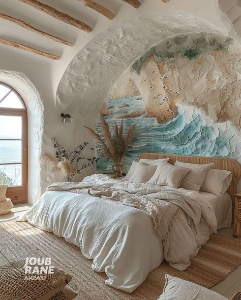 Ocean Theme House, Tropical Mansion, Cozy Coastal Bedroom, Shell Bed, Greek Bedroom, Bedroom Moody, Content Branding, September Dump, Ocean Bedroom