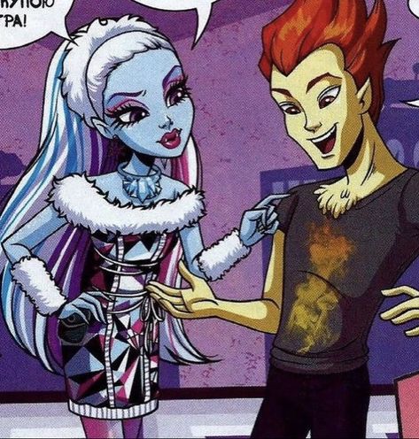 Heath And Abbey Monster High, Heath Burns X Abbey, Abbey And Heath Monster High, Monster High Comic Art, Abbey Bominable X Heath Burns, Monster High Abbey And Heath, Monster High Comic Icons, Abbey X Heath, Heath Monster High