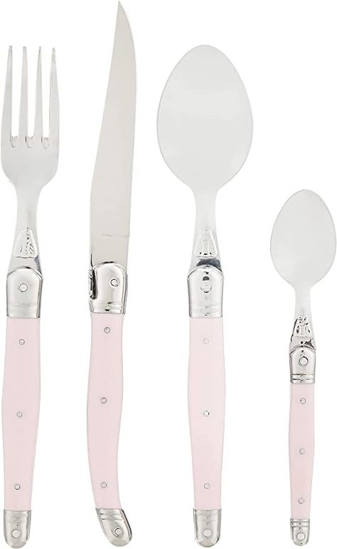 Amazon.com | Jean Dubost 24 Piece Flatware Set, Pink: Flatware Sets Cute Kitchen, Pretty Tables, Tableware Set, Silver Spoons, Wooden Tray, Black Handle, Flatware Set, Kitchen Stuff, Flatware