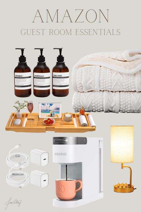 These are all items I've used in my guest room to make my guests feel like they're in a luxury getaway. Great for airbnb's as well! Guest Bedroom Essentials, House Decor Country, Airbnb Essentials, Luxury Airbnb, Jen Lilley, Wood Ceiling Beams, Modern Home Living Room, Guest Room Essentials, Airbnb Business