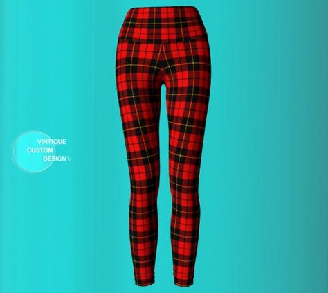 Etsy Clothing, Plaid Leggings, Printed Yoga Leggings, Womens Leggings, Performance Wear, Best Leggings, Print Leggings, Red And Black Plaid, Fashion Over 50