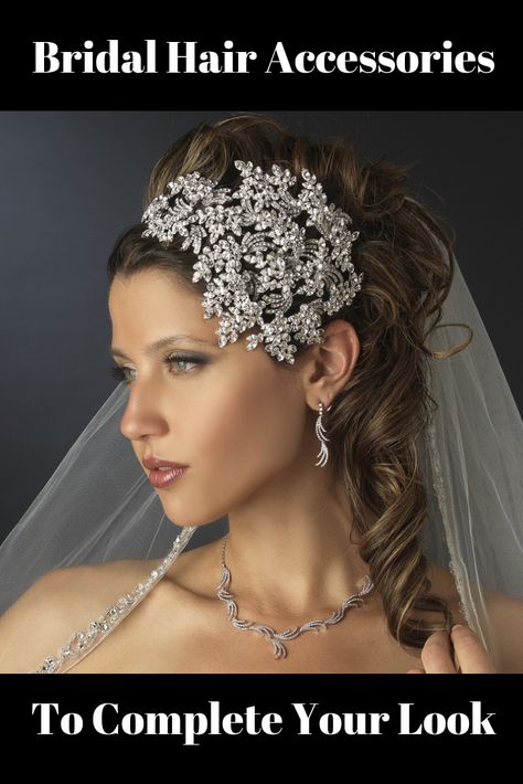 Bridal Hair Accessories to Complete Your Look #bride #bridalhair #hairaccessories #bridal Crystal Bridal Headband, Crystal Headpiece Wedding, Crystal Bridal Headpiece, Crystal Wedding Tiaras, Vintage Headpiece, Beautiful Hair Accessories, Silver Headband, Crystal Tiaras, Crystal Headband