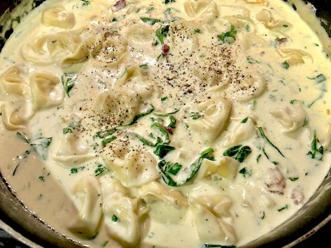 Creamy Bacon Truffle Tortellini Truffle Tortellini, One Dish Pasta, Cheese Tortellini Pasta, Big Mac Pizza, Truffle Cheese, Hamburger Pizza, Uncured Bacon, Tortellini Recipes, Tortellini Pasta