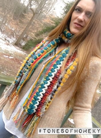 Tones of Home Ky: Free Pattern: Extra Wide Boho Scrap Scarf Scrap Scarf, Yarn Scraps, Crocheted Scarf, Mixing Colors, Boho Scarfs, Scarf Knitting Patterns, Scarf Crochet Pattern, Boho Crochet, Scarf Pattern