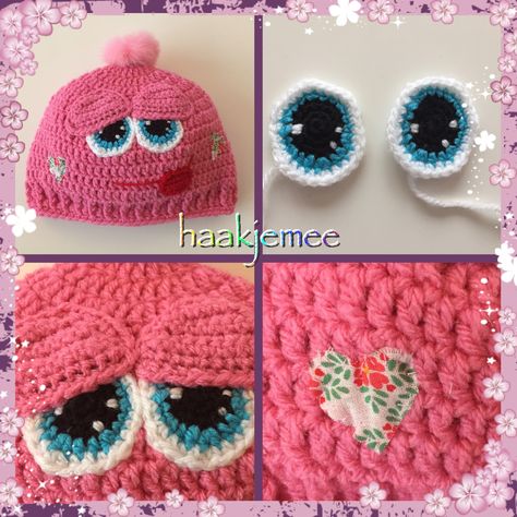 Pink smiley beanie crochet pattern - DutchCrochet Messy Bun Beanie Crochet Pattern, Beanie Crochet Pattern, Bun Beanie, Messy Bun Beanie, Crochet Eyes, Front Post Double Crochet, Crochet Dolls Free Patterns, Beanie Crochet, Red Yarn