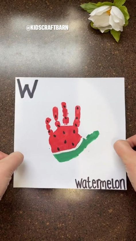 Watermelon Handprint, W Is For Watermelon, Alphabet Crafts Preschool, Abc Crafts, Kindergarten Learning Activities, Toddler Arts And Crafts, Baby Learning Activities, Alphabet Crafts, Daycare Activities