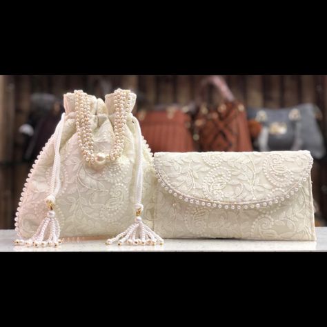 Incredible fashion for Incredible women. Chikankari potli and purse combo available. . Hurry up. Limited stock. Start Booking your order. . We believe in quality. If interested whatsapp me on 8827366281 or can Limited Stock, Pearl Necklace, Purse, The Incredibles