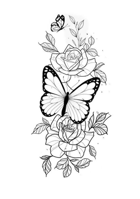 Two Roses And Butterfly Tattoo, Simple Rose And Butterfly Tattoo, Roses And Butterfly Tattoo Stencil, Rose Tattoo Butterfly, Upper Arm Tattoos For Women Stencil, Roses And Butterfly Tattoo Design, Butterfly And Rose Tattoo Stencil, Flower And Butterfly Tattoo On Shoulder, Roses Butterfly Tattoo