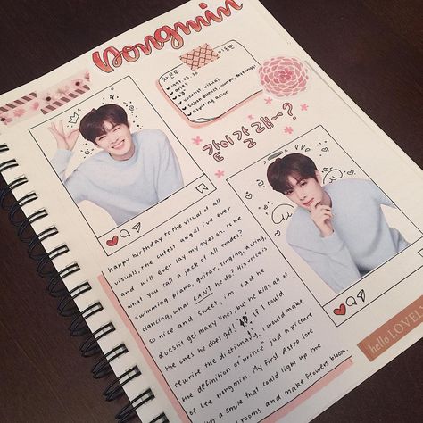 36 Likes, 5 Comments - 𝒿𝑒𝑒𝒿𝑒𝑒 🐰 (@jeenote) on Instagram: “2018.03.29 🌸 have an eunwoo birthday spread after being in an exhausted slump for almost a week~…” Quarter Design Notebook, Eunwoo Birthday, Birthday Spread, Kpop Journaling, Doodle Name, Notebook Aesthetic, Design Notebook, Music Journal, Bullet Journal Notes