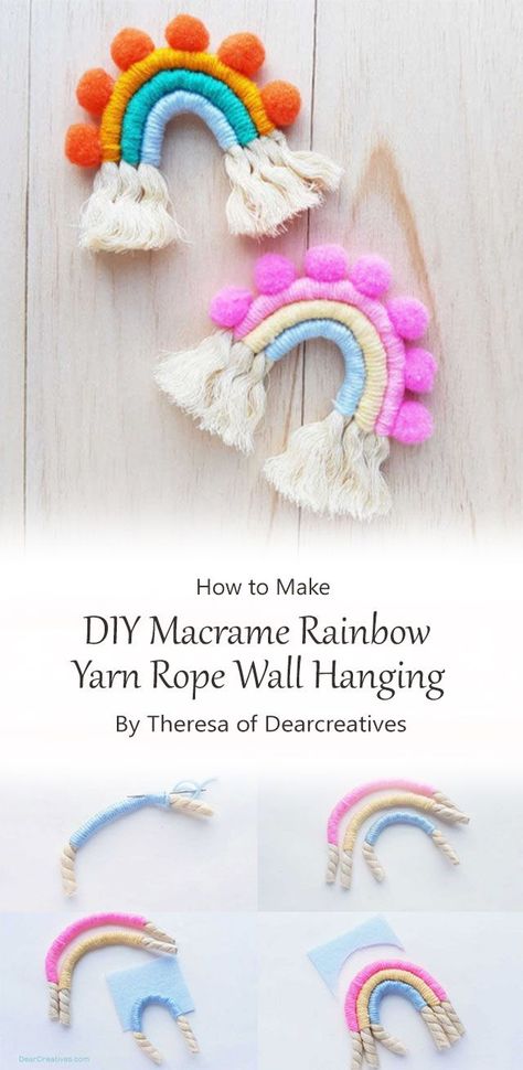 This DIY Macrame Rainbow – Yarn Rope Wall Hanging is a fun and easy-to-make wall hanging. It’s also a great gift for the perfect hostess or any new interior decor. Yarn Rainbow Diy, Rope Wall Hanging, Rainbow Yarn, Rope Wall, Rainbow Diy, Rainbow Macrame, Macrame Rainbow, Yarn Wall, Rainbow Wall Hanging