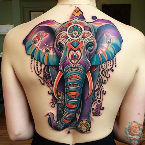 Unleashing the Power of the Elephant: The Symbolism and Beauty of Elephant Tattoos: 61 Designs - inktat2.com Colourful Elephant Tattoos, Realistic Elephant Tattoo, Colorful Elephant Tattoo, Mother And Baby Tattoo, Mandala Elephant Tattoo, Henna Elephant, Elephant Tattoo Design, Tattoo Filler, Mandala Elephant