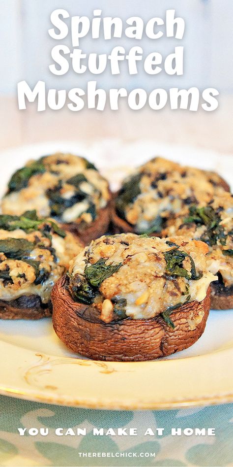 One of our favorite appetizers to order when dining out is stuffed mushrooms, so I created this Spicy Spinach Stuffed Mushrooms Recipe. Ground Beef And Spinach, Portabella Mushrooms Recipes, Stuffed Mushroom, Meatless Monday Recipes, Soup Recipes Slow Cooker, Spinach Stuffed Mushrooms, Easy Snack Recipes, Favorite Appetizers, Chicken Recipes Casserole