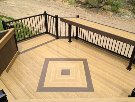 Deck Inlay Designs, Kitchen Pergola, Inlay Pattern, Fireplace Kitchen, Deck Flooring, Deck Designs Backyard, Deck Designs, Lake Cabin, New Deck