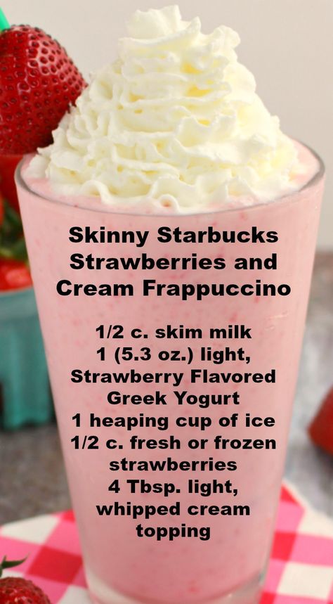 Starbucks Strawberries, Frozen Coffee Drinks, Homemade Frappuccino, Greek Yogurt Flavors, Starbucks Strawberry, Frappe Recipe, Healthy Starbucks Drinks, Cold Coffee Recipes, Frappuccino Recipe